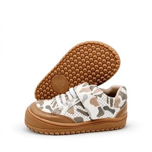 Kids Camo Sneaker in Beige, Tan & White with Gum Sole